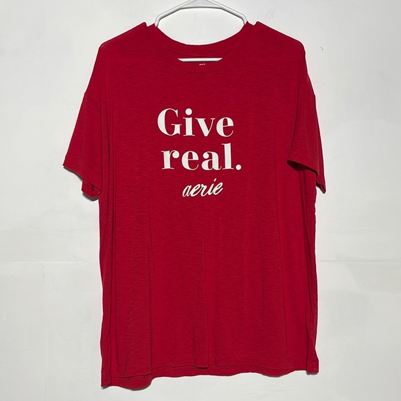 aerie Tops - Aerie Real Soft Red Give Real Oversized Tee Shirt Size Small